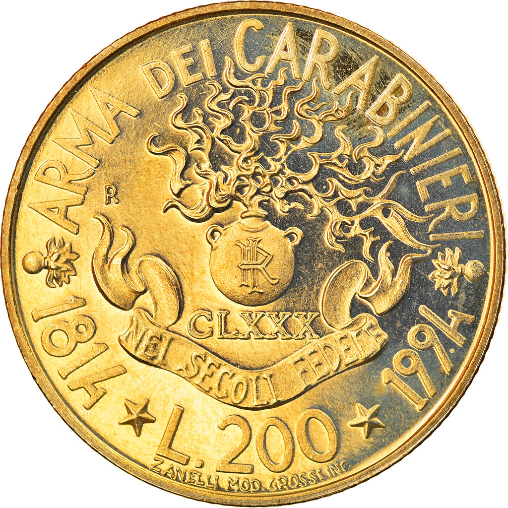 Coin, Italy, 200 Lire, 1994, Rome, Proof, MS(65-70), Aluminum-Bronze, KM:164