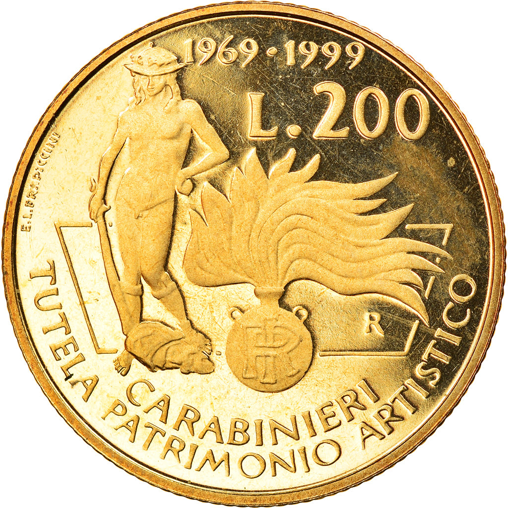 Coin, Italy, 200 Lire, 1999, Rome, Proof, MS(65-70), Aluminum-Bronze, KM:218