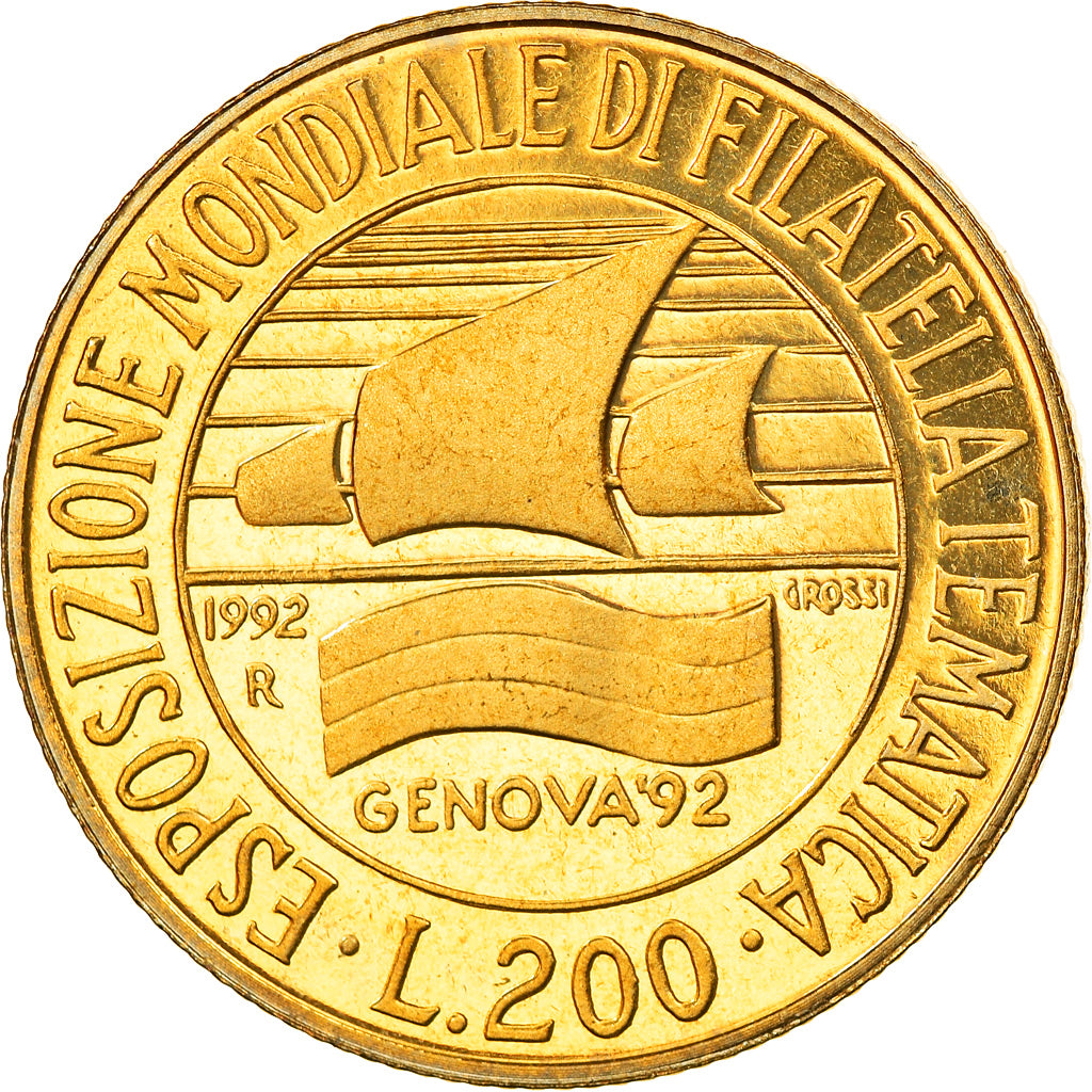 Coin, Italy, 200 Lire, 1992, Rome, Proof, MS(65-70), Aluminum-Bronze, KM:151