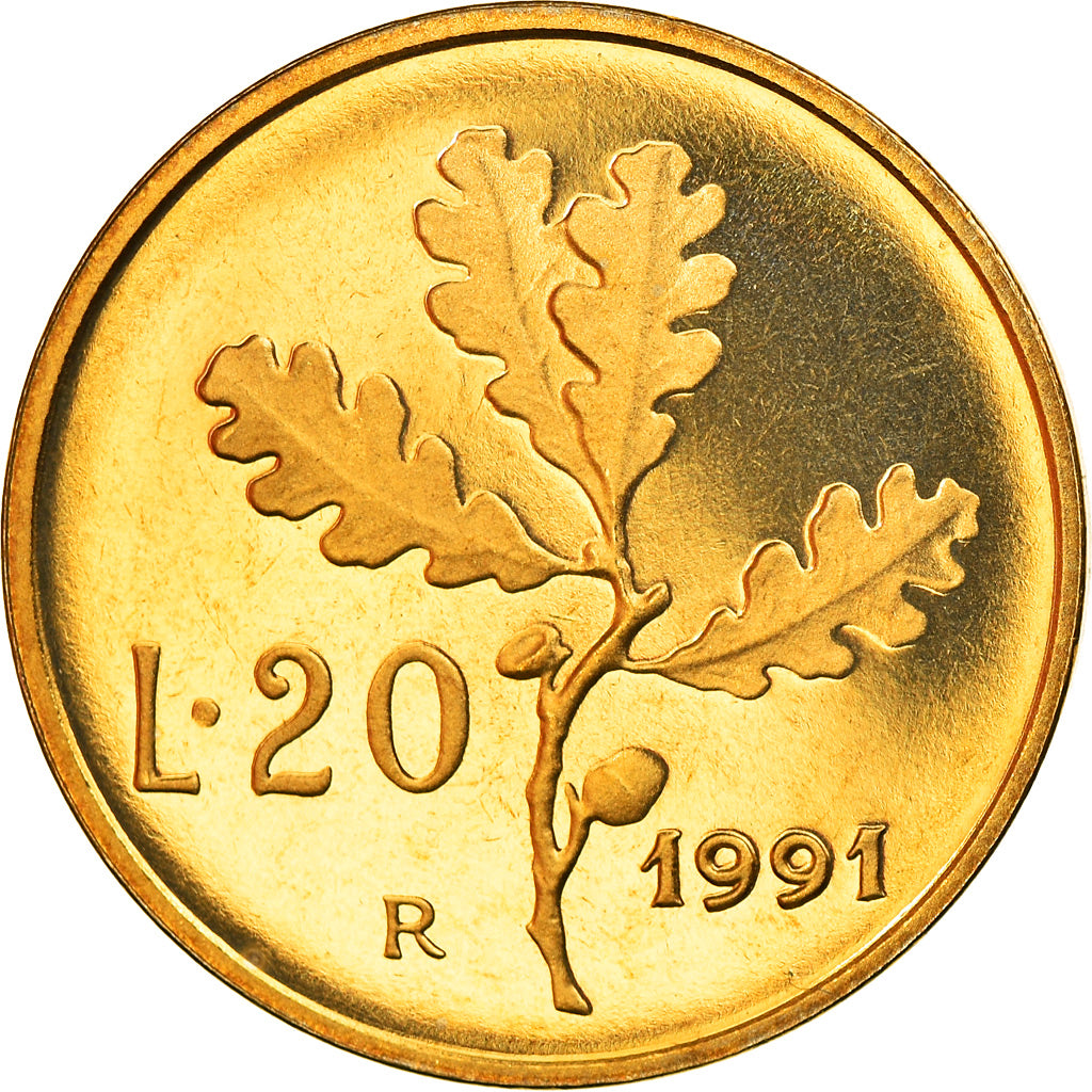 Monnaie, Italie, 20 Lire, 1991, Rome, Proof, FDC, Aluminum-Bronze, KM:97.2