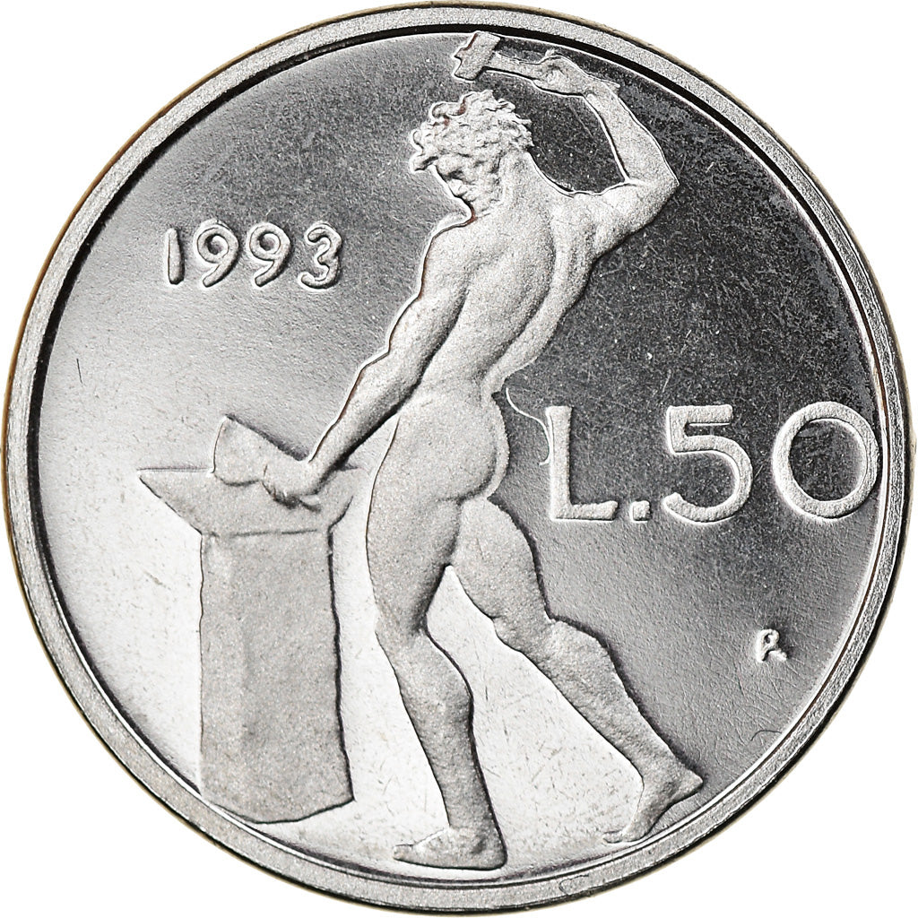 Coin, Italy, 50 Lire, 1993, Rome, Proof, MS(65-70), Stainless Steel, KM:95.2