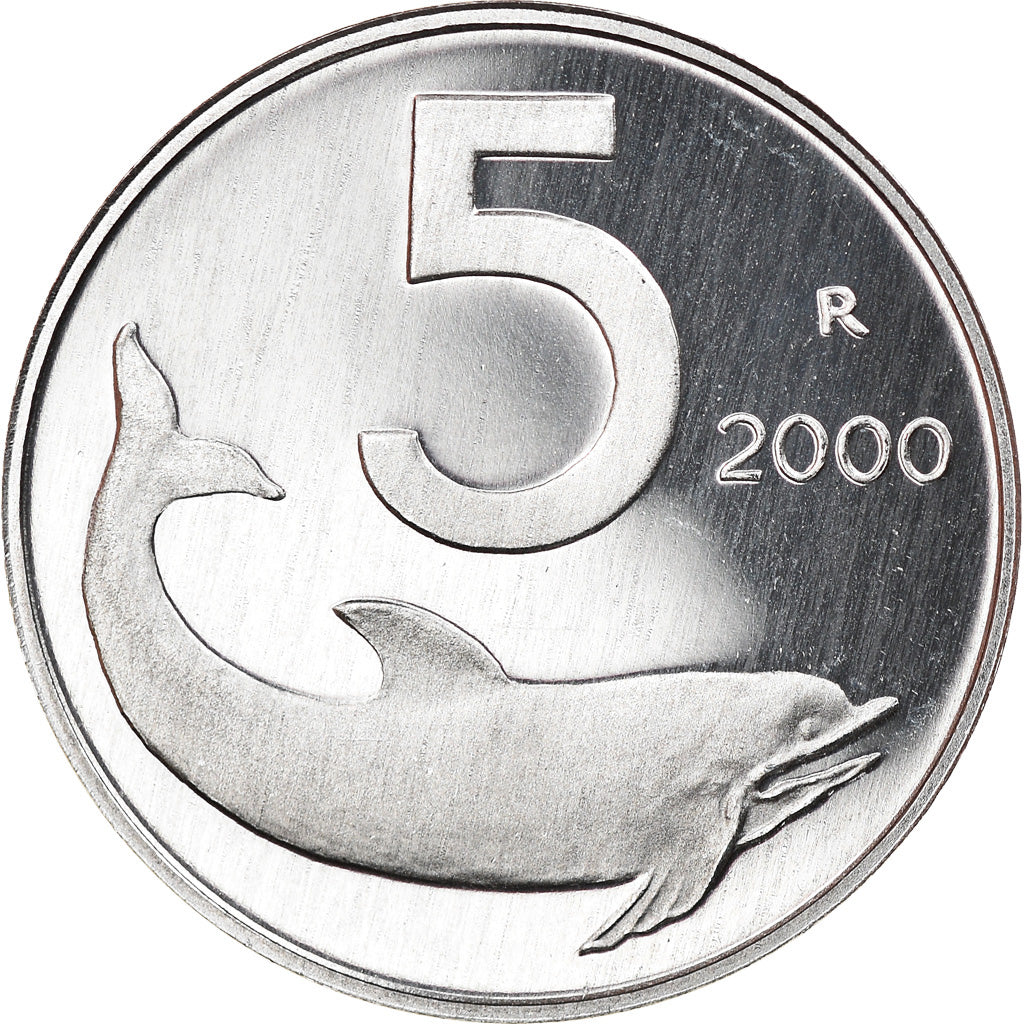 Coin, Italy, 5 Lire, 2000, Rome, Proof, MS(65-70), Aluminum, KM:92