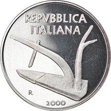 Coin, Italy, 10 Lire, 2000, Rome, Proof, MS(65-70), Aluminum, KM:93