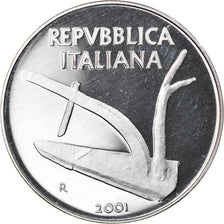 Coin, Italy, 10 Lire, 2001, Rome, Proof, MS(65-70), Aluminum, KM:93