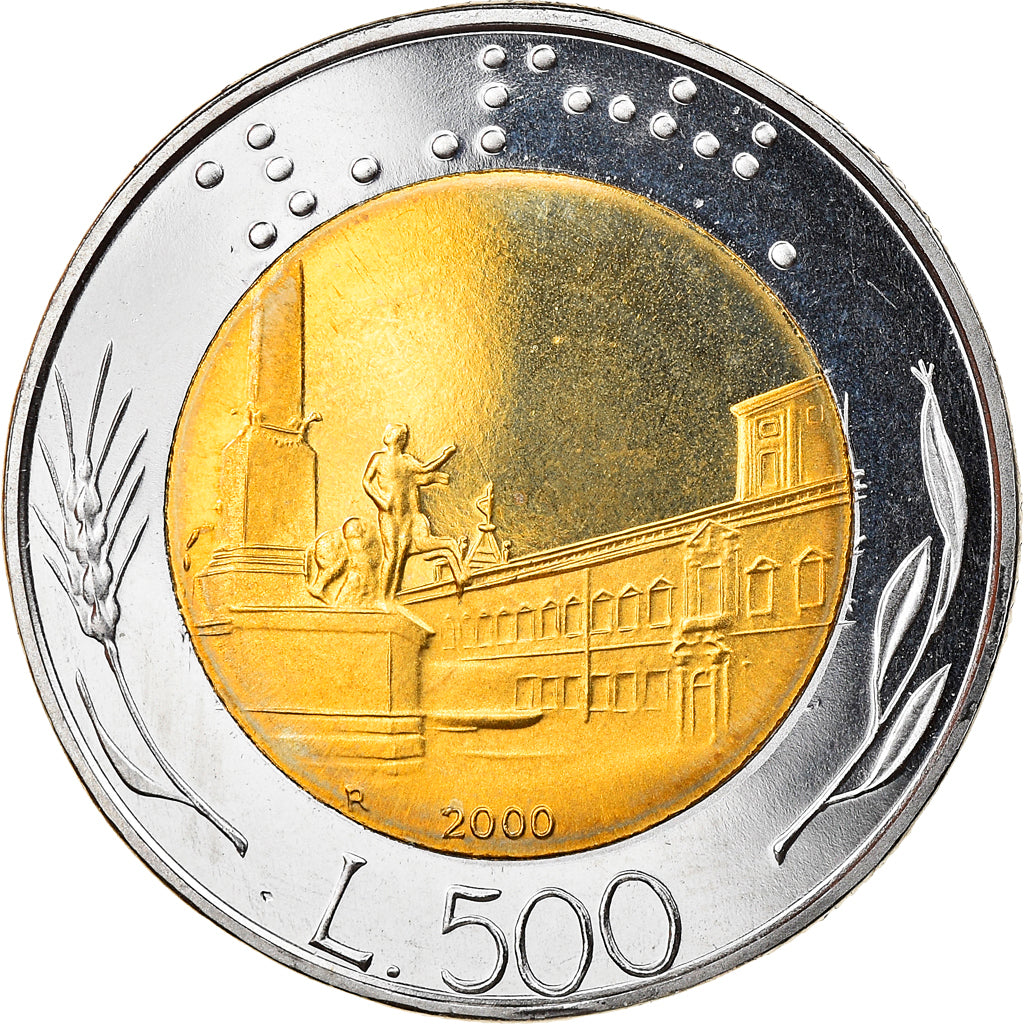 Coin, Italy, 500 Lire, 2000, Rome, Proof, MS(65-70), Bi-Metallic, KM:111
