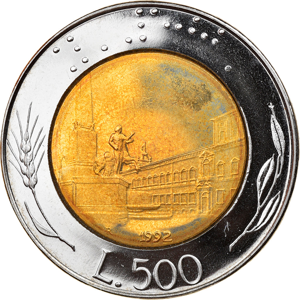 Coin, Italy, 500 Lire, 1992, Rome, Proof, MS(65-70), Bi-Metallic, KM:111