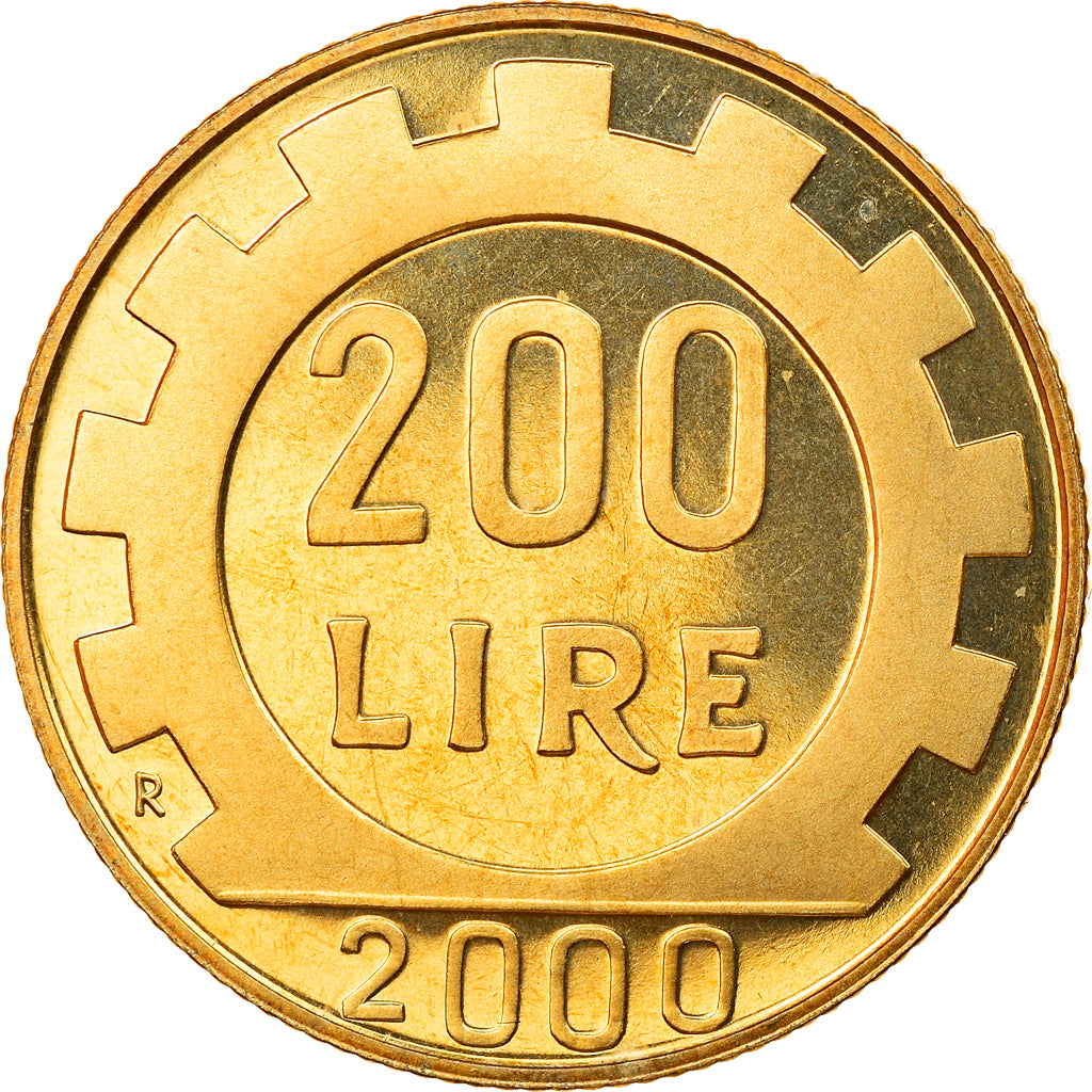 Coin, Italy, 200 Lire, 2000, Rome, Proof, MS(65-70), Aluminum-Bronze, KM:105
