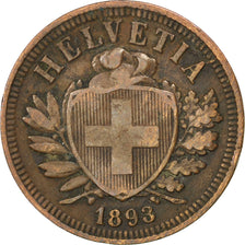 SWITZERLAND, 2 Rappen, 1893, Bern, KM #4.2, EF(40-45), Bronze, 20, 2.40