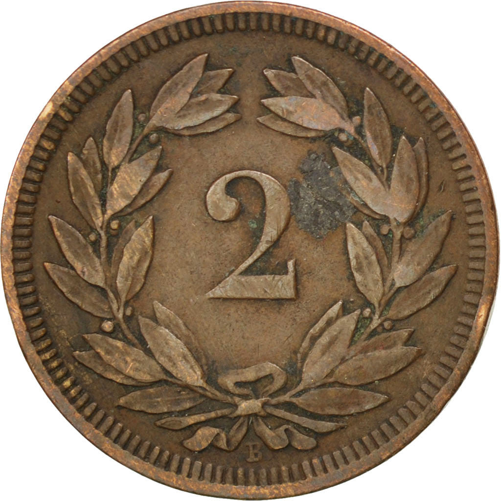 SWITZERLAND, 2 Rappen, 1893, Bern, KM #4.2, EF(40-45), Bronze, 20, 2.40
