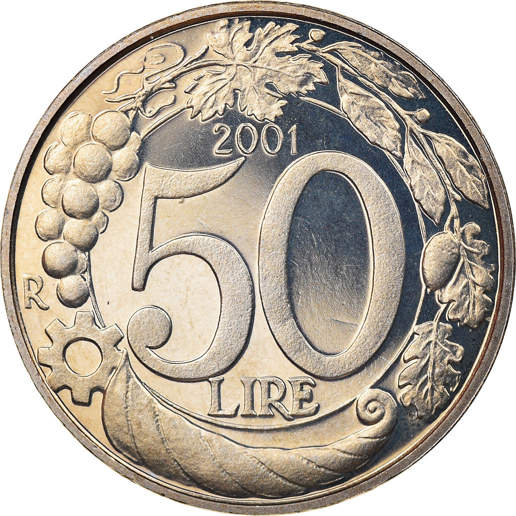 Coin, Italy, 50 Lire, 2001, Rome, Proof, MS(65-70), Copper-nickel, KM:183