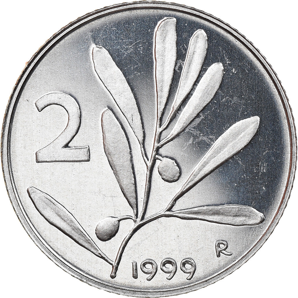 Münze, Italien, 2 Lire, 1999, Rome, Proof, STGL, Aluminium, KM:94