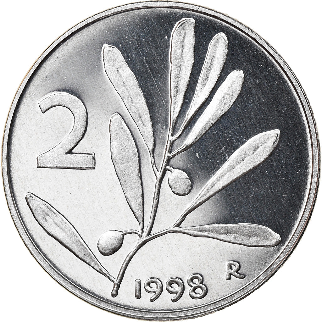 Coin, Italy, 2 Lire, 1998, Rome, Proof, MS(65-70), Aluminum, KM:94