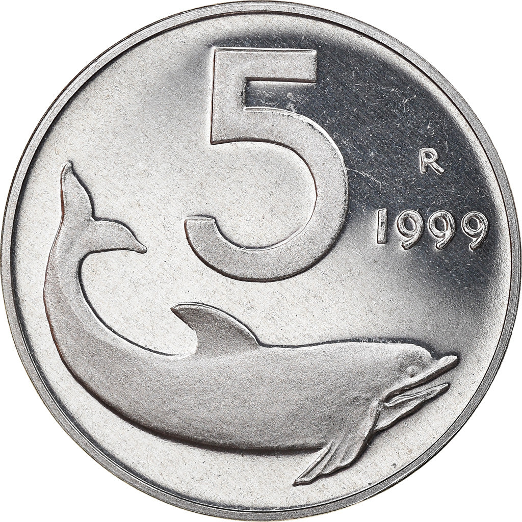 Coin, Italy, 5 Lire, 1999, Rome, Proof, MS(65-70), Aluminum, KM:92