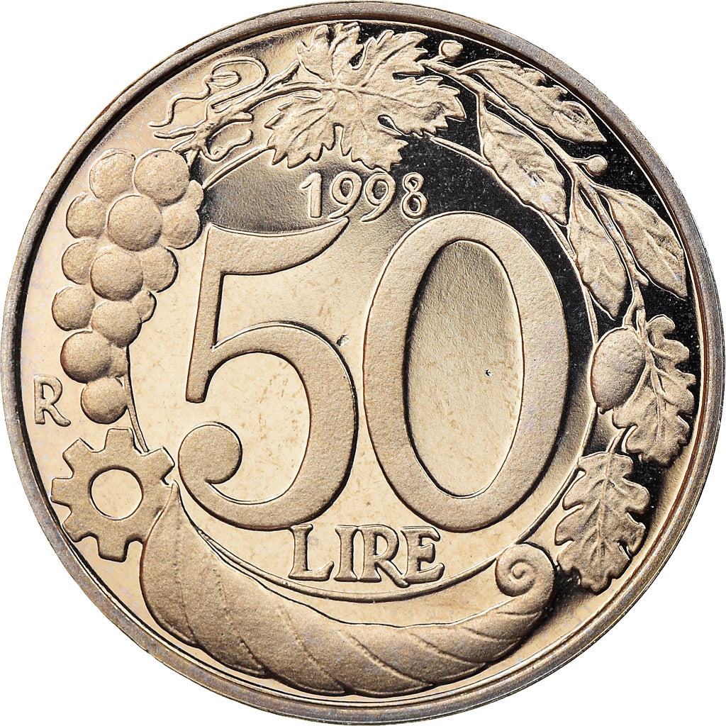 Coin, Italy, 50 Lire, 1998, Rome, Proof, MS(65-70), Copper-nickel, KM:183