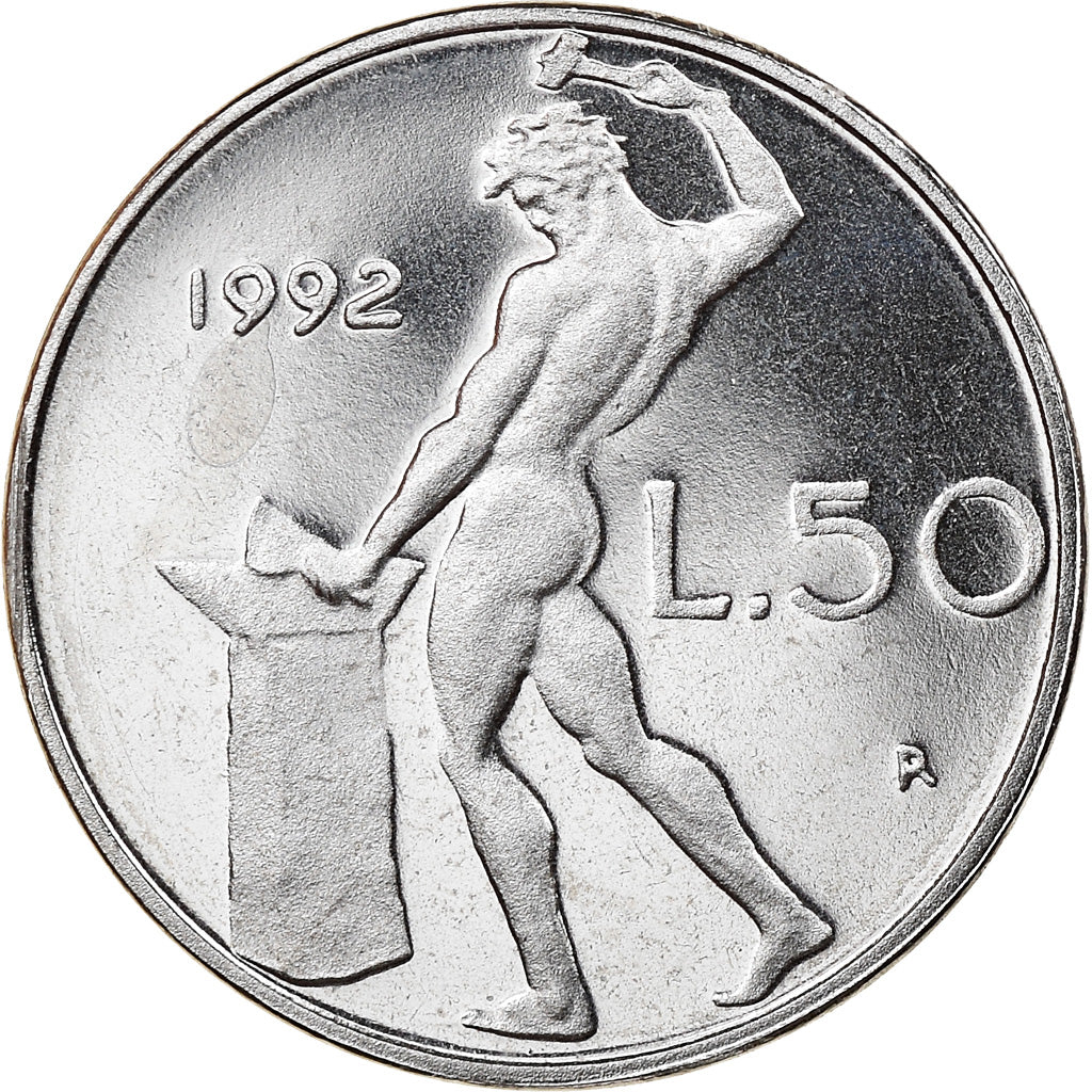 Coin, Italy, 50 Lire, 1992, Rome, Proof, MS(65-70), Stainless Steel, KM:95.2