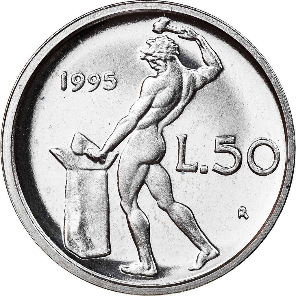 Coin, Italy, 50 Lire, 1995, Rome, Proof, MS(65-70), Stainless Steel, KM:95.2