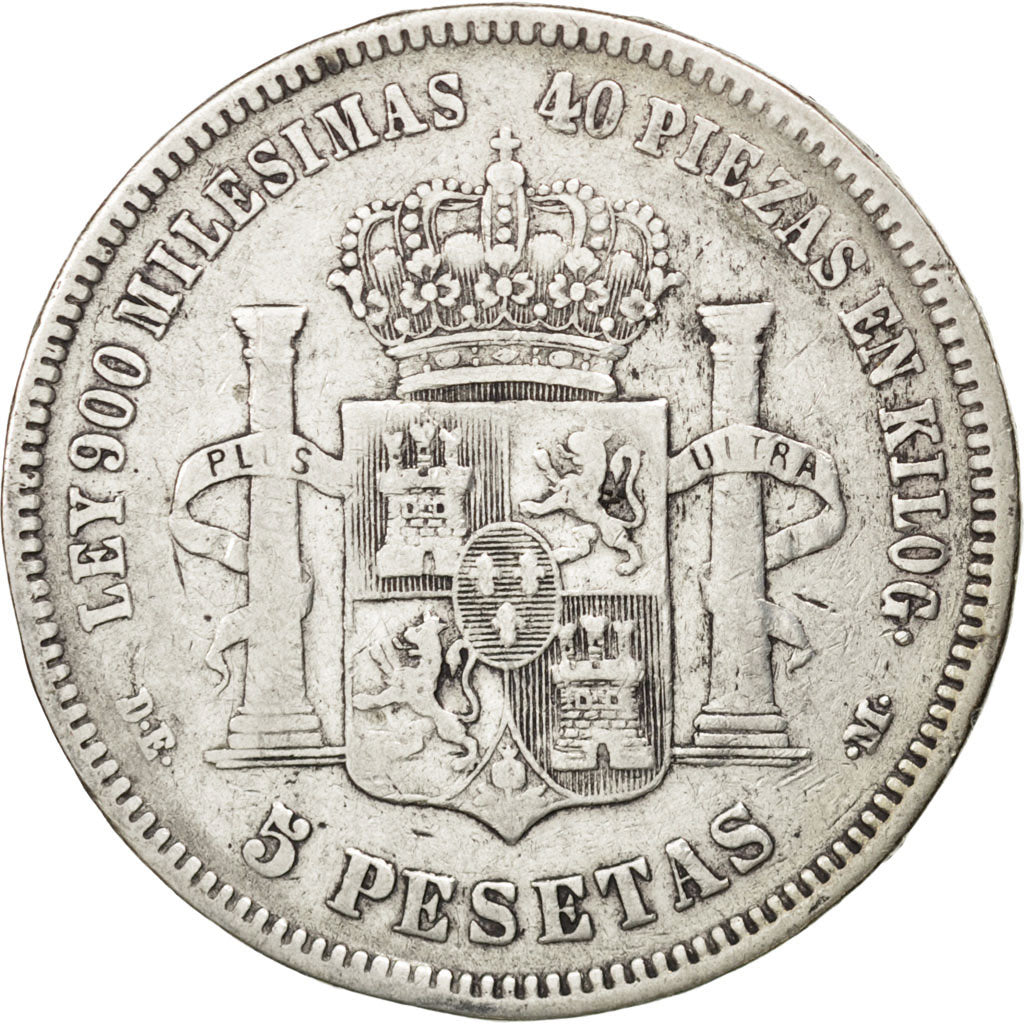 Spagna, Alfonso XII, 5 Pesetas, 1876, BB, Argento, KM:671