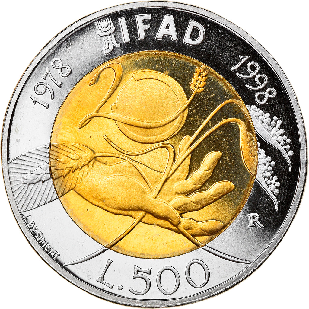 Coin, Italy, 500 Lire, 1998, Rome, Proof, MS(65-70), Bi-Metallic, KM:193