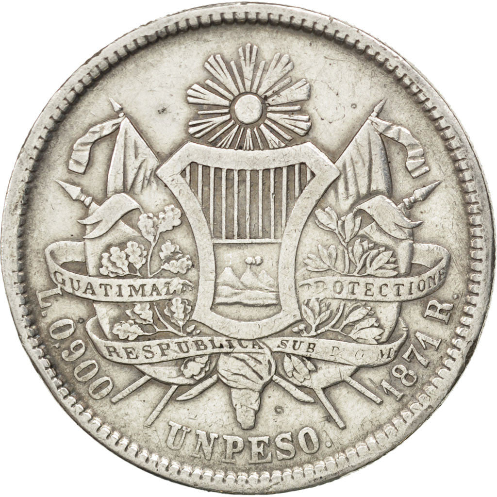 GUATEMALA, Peso, 1871, KM #190.1, VF(30-35), Silver, 24.95