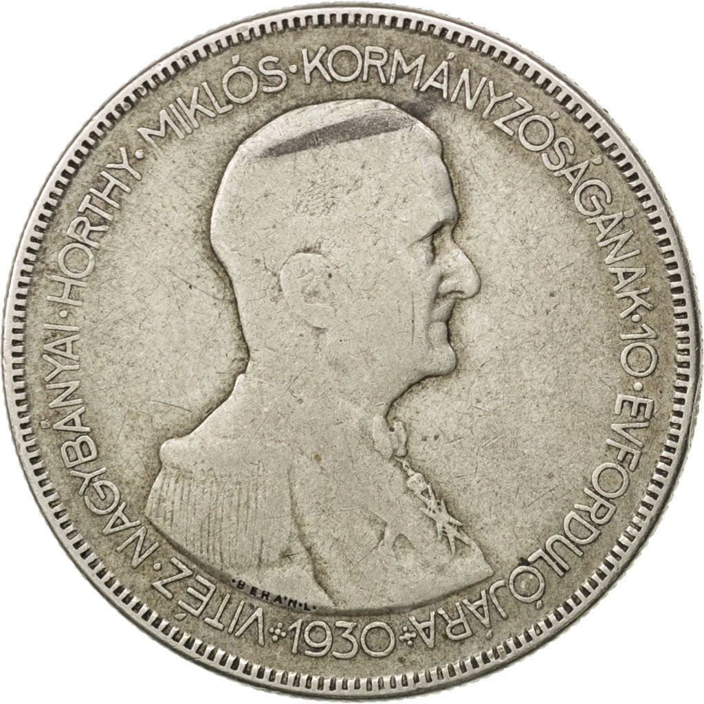 HUNGARY, 5 Pengo, 1930, Budapest, KM #512.1, VF(20-25), Silver, 36, 24.86