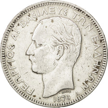 Grecia, George I, 5 Drachmai, 1876, Paris, MB+, Argento, KM:46