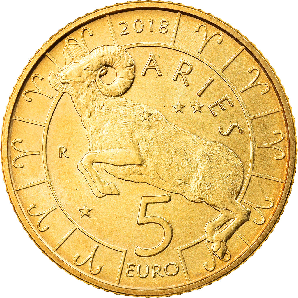 San Marino, 5 Euro, Aries, 2018, Proof, MS(65-70), Bi-Metallic
