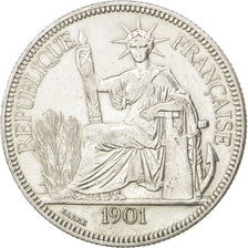 FRENCH INDO-CHINA, Piastre, 1901, Paris, KM #5a.1, EF(40-45), Silver, Lecompte..