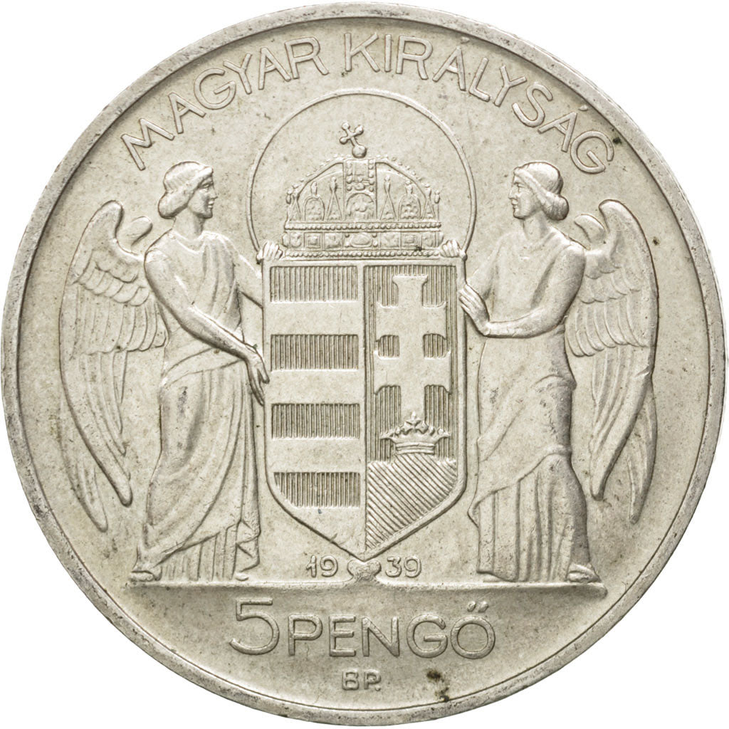 HUNGARY, 5 Pengo, 1939, Budapest, KM #517, AU(55-58), Silver, 36, 24.95