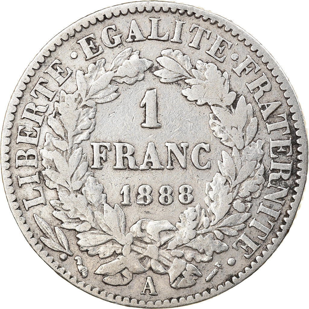 Monnaie, France, Cérès, Franc, 1888, Paris, TB+, Argent, KM:822.1
