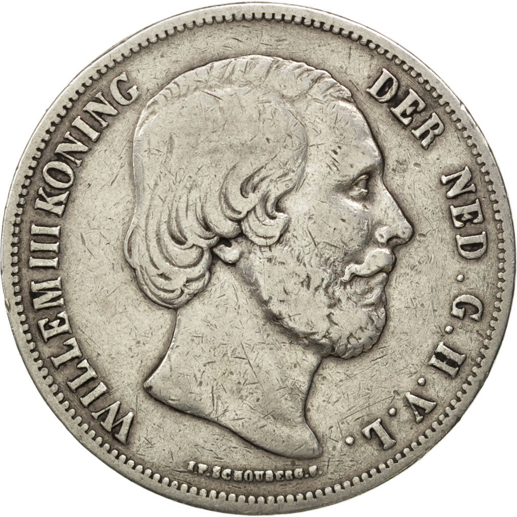 Münze, Niederlande, William III, 2-1/2 Gulden, 1854, S+, Silber, KM:82