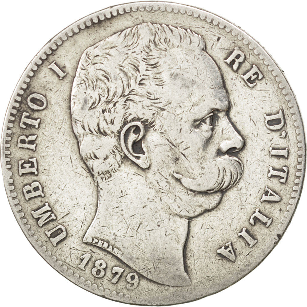 Coin, Italy, Umberto I, 5 Lire, 1879, Rome, VF(30-35), Silver, KM:20