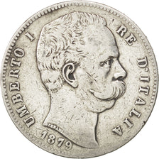 Coin, Italy, Umberto I, 5 Lire, 1879, Rome, VF(30-35), Silver, KM:20