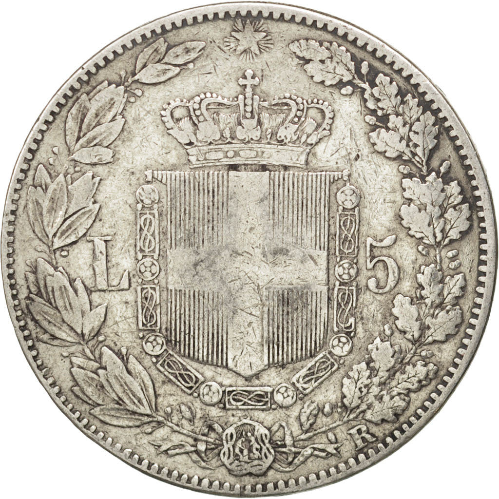 Coin, Italy, Umberto I, 5 Lire, 1879, Rome, VF(30-35), Silver, KM:20