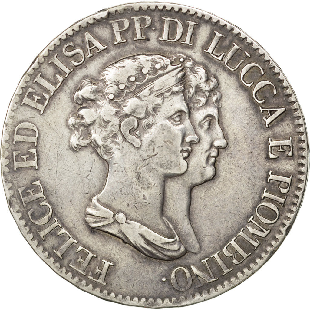 ITALIAN STATES, 5 Franchi, 1807, Firenze, KM #24.3, VF(30-35), Silver, 37, 24.90