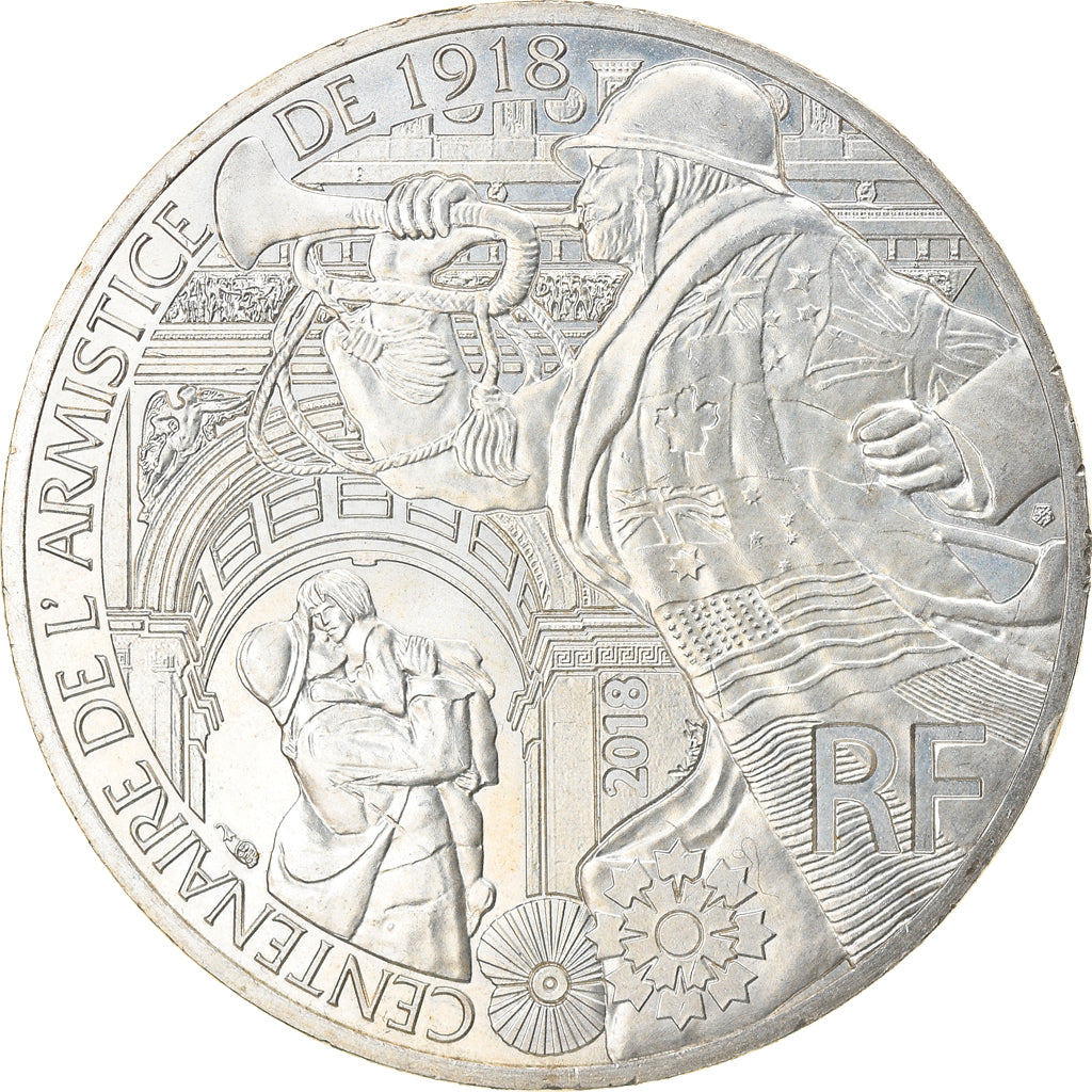 France, 10 Euro, Centenaire de l'Armistice, 2018, MS(64), Silver
