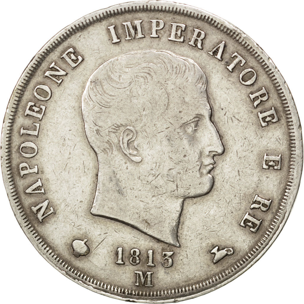 ITALIAN STATES, 5 Lire, 1813, Milan, KM #10.4, VF(30-35), Silver, 24.85