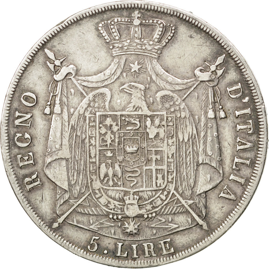ITALIAN STATES, 5 Lire, 1813, Milan, KM #10.4, VF(30-35), Silver, 24.85