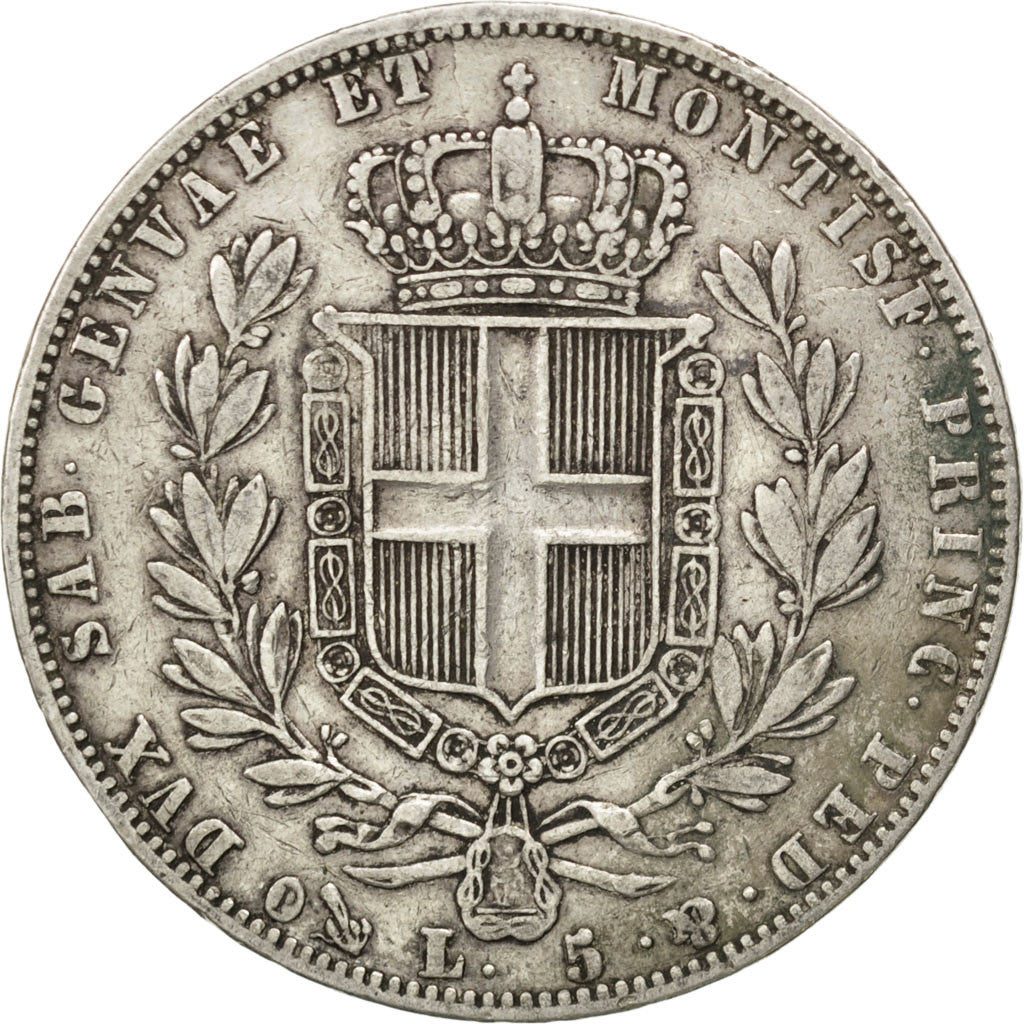 Münze, Italien Staaten, SARDINIA, Carlo Alberto, 5 Lire, 1843, Genoa, SS