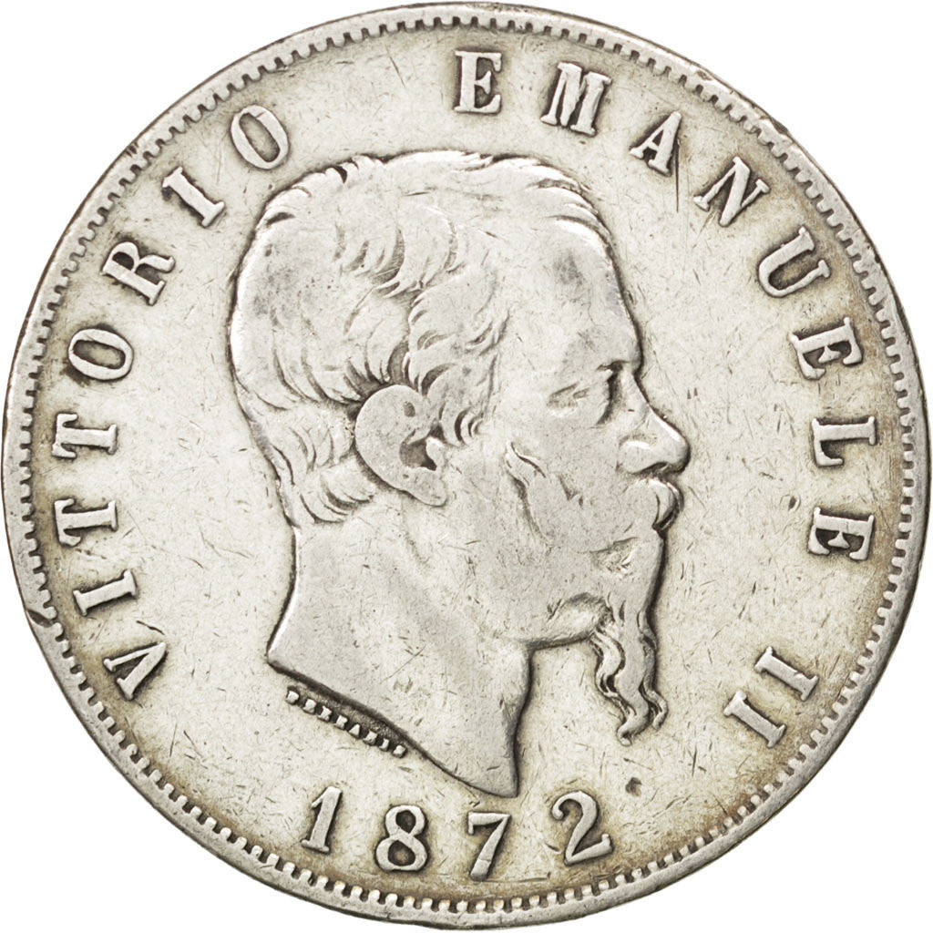 ITALY, 5 Lire, 1872, Milan, KM #8.3, VF(30-35), Silver, 24.87