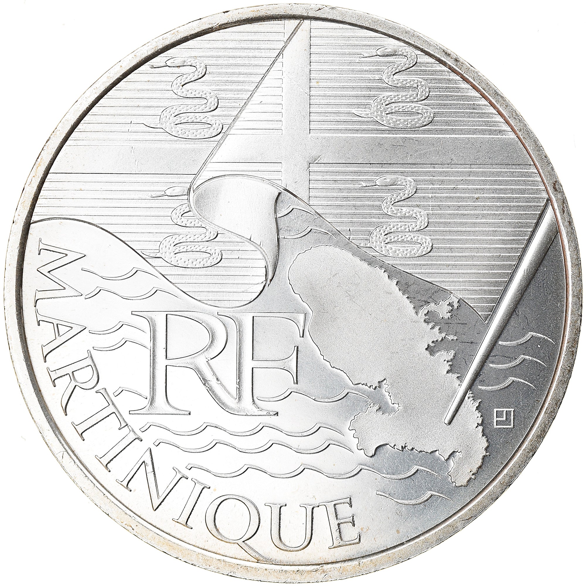 France, 10 Euro, Martinique, 2010, Paris, MS(64), Silver, KM:1662