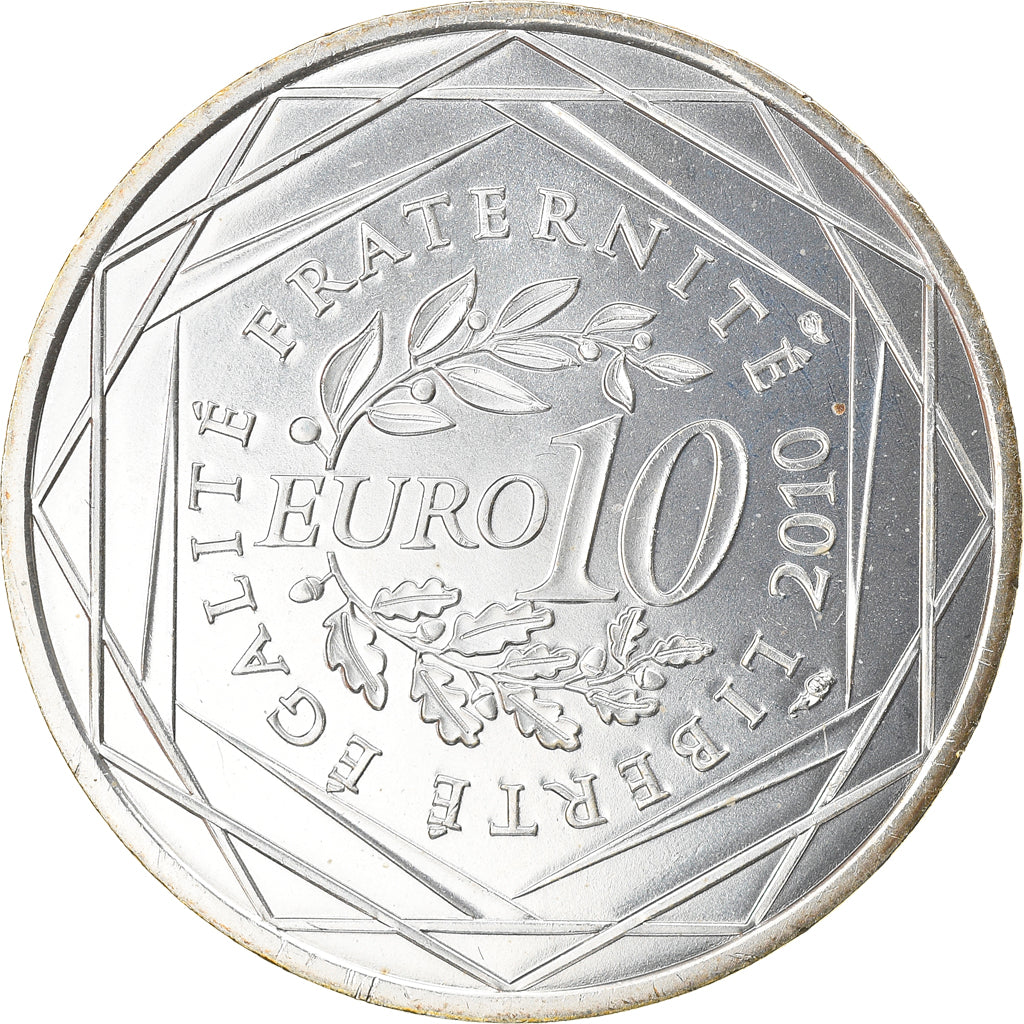 France, 10 Euro, 2010, Réunion, MS(64), Silver