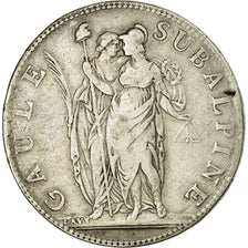 Coin, ITALIAN STATES, PIEDMONT REPUBLIC, 5 Francs, 1801, VF(30-35), Silver, KM:4