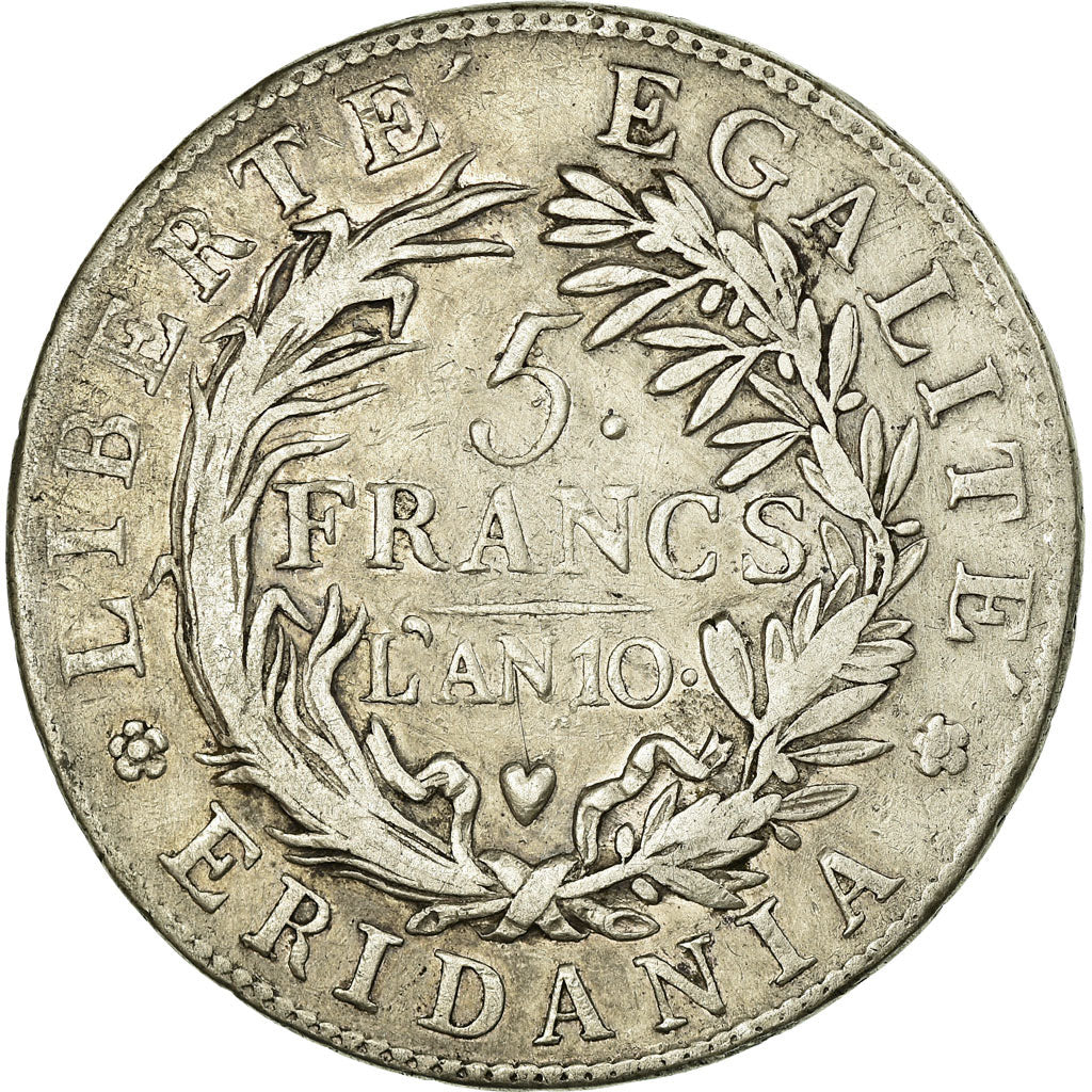 Coin, ITALIAN STATES, PIEDMONT REPUBLIC, 5 Francs, 1801, VF(30-35), Silver, KM:4