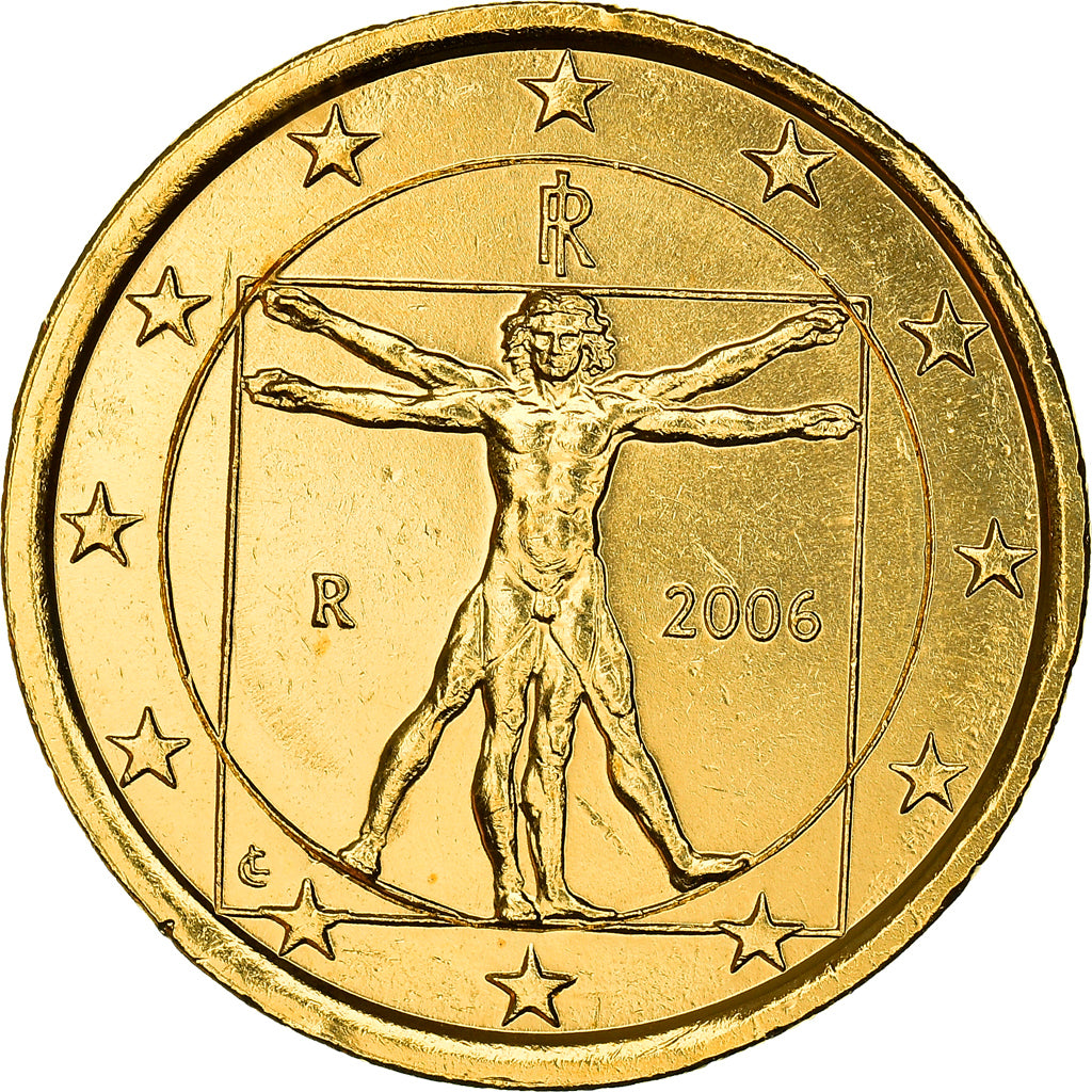Italy, 1 Euro, Vitruvian Man, 2006, golden, MS(63), Bi-Metallic
