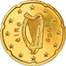Ireland, 20 Centimes, Celtic harp, 2009, golden, MS(63), Nordic gold
