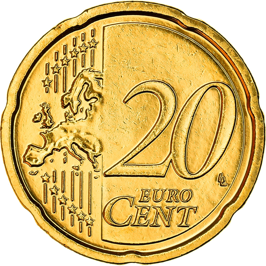 Ireland, 20 Centimes, Celtic harp, 2009, golden, MS(63), Nordic gold