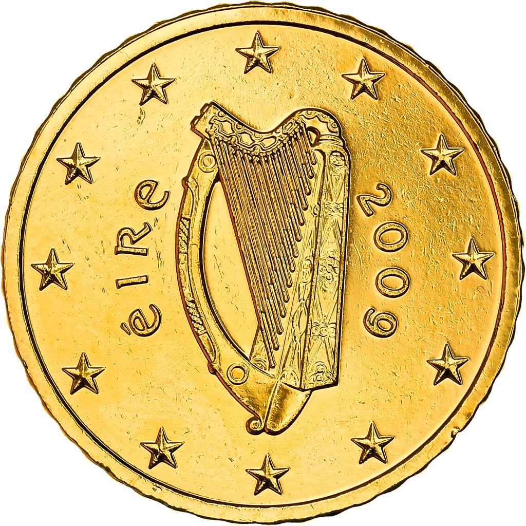 Ireland, 50 Centimes, Celtic harp, 2009, golden, UNZ, Nordic gold