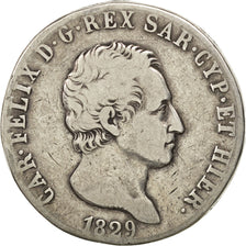 Italie, Sardaigne, Charles Félix, 5 Lire, 1829 P, Gênes, KM 116.2