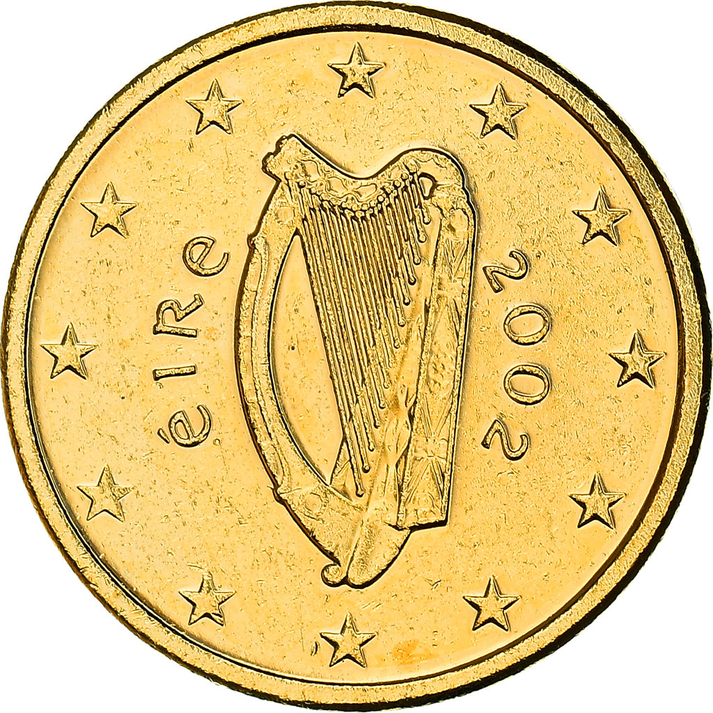 Ireland, 2 Centimes, Celtic harp, 2002, golden, MS(63), Copper Plated Steel