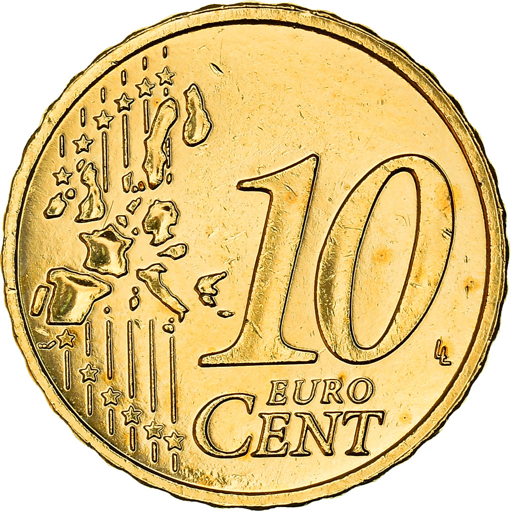 Ireland, 10 Centimes, Celtic harp, 2002, golden, MS(63), Nordic gold